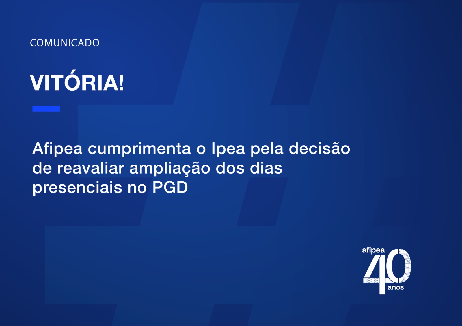 A Afipea cumprimenta o Ipea pela decisão de reavaliar ampliação dos dias presenciais no PGD