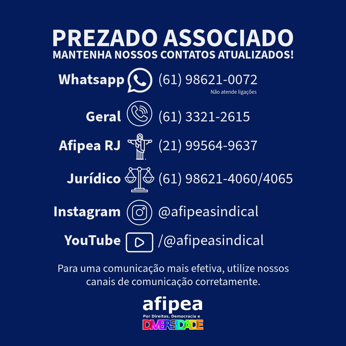   Mantenha-se em contato com os canais oficiais da Afipea
